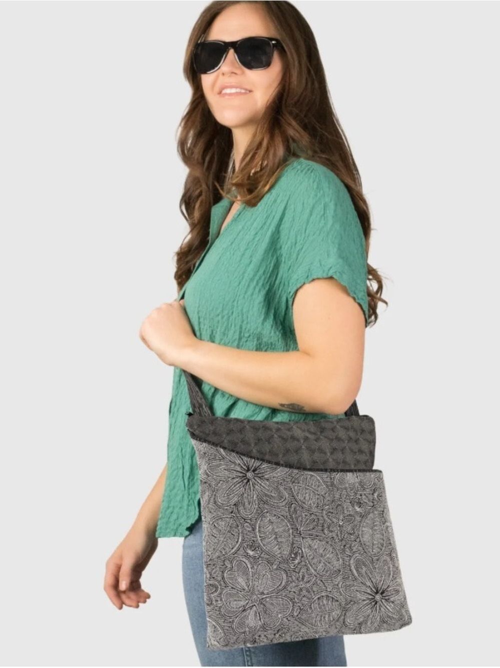 Maruca Cafe Sling Large Crossbody Bag in Brown Jacquard Made in Colorado - Picture 8 of 8